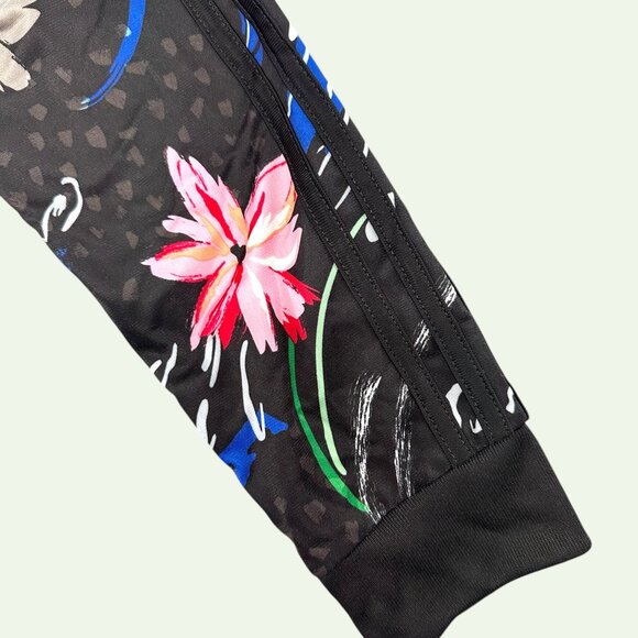 Adidas Girl's Black Floral Print Track Zip Up Jacket - Picture 2 of 7